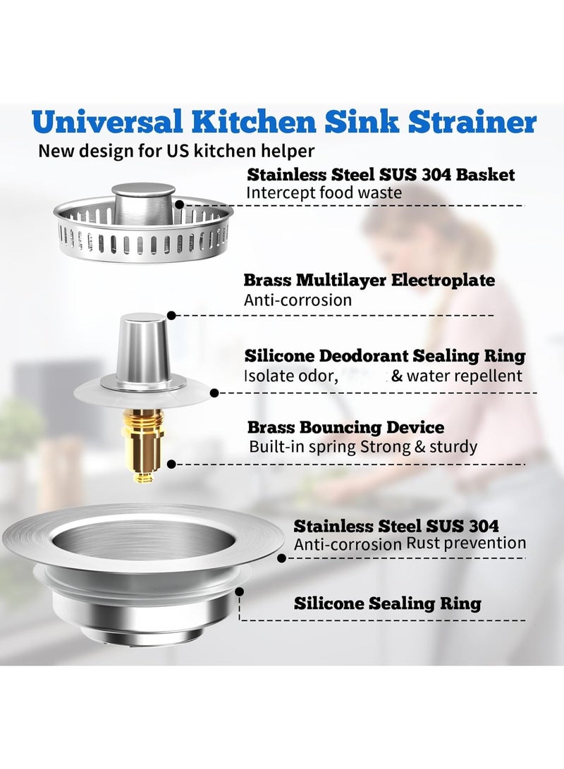 ENJOYCRAFTS 3 in 1 Kitchen Sink Drain Strainer Stopper, Brushed Stainless Steel SUS 304 Pop Up Sink Drain Stopper for Standard 3-1/2 Inch Drain Anti-Clogging Odor Prevention - Image 3